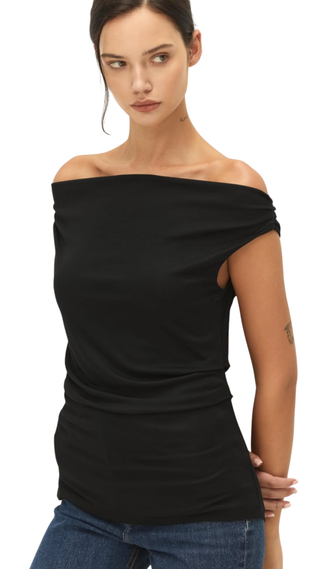 Isabeau Draped Jersey Top - Black