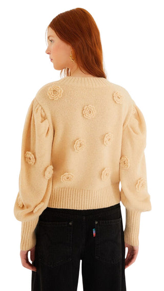 Crochet Flower Knit Sand Sweater