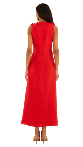 Red Sleeveless Midi Dress