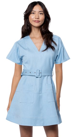 Polly Patch Pocket Denim Mini Dress - Light Blue
