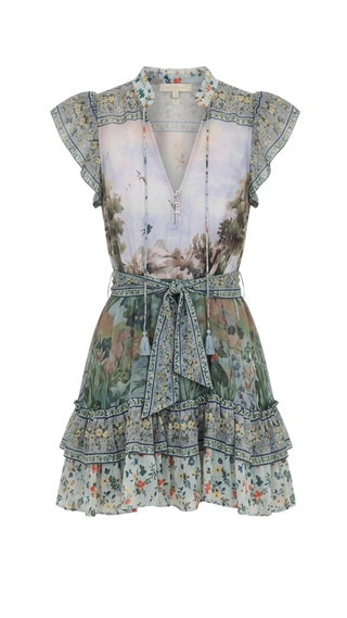 Countryside Landscape Multicolor Mini Dress, Countryside Landscape Multicolor