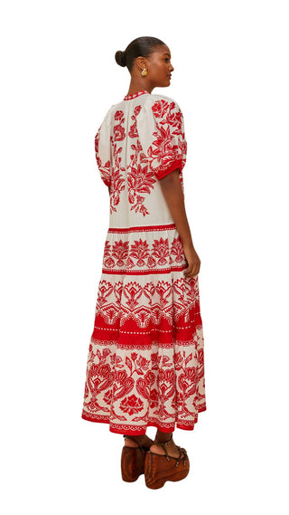 Boho Garden Off-White Midi Dress Short Sleeves - Garden Off-White