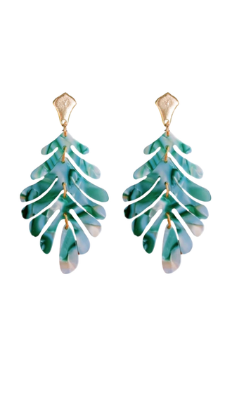 Green Petite Palm Drop Statement Earrings