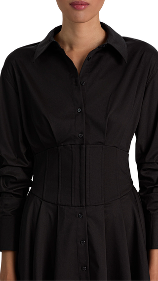 Edie Corset Button Down Mini Dress, Black