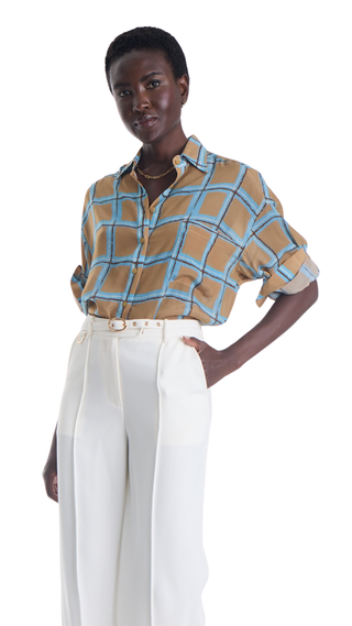Malaga Print Shirt, Plaid Tan