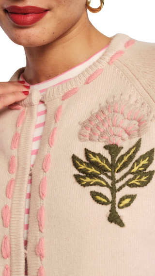 Border Flower Cardigan Heirloom Floral, Oyster/Multi