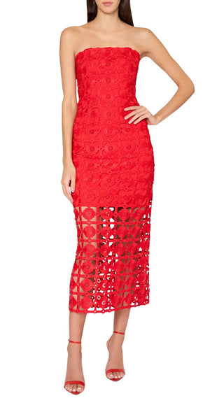 Kait Tile Lace Dress - Red