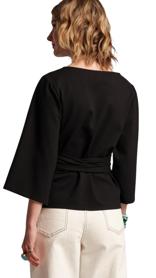 Whitney Wrap Top Solid Viscose Blend Viscose Blend Black, Black