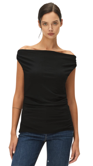 Isabeau Draped Jersey Top - Black