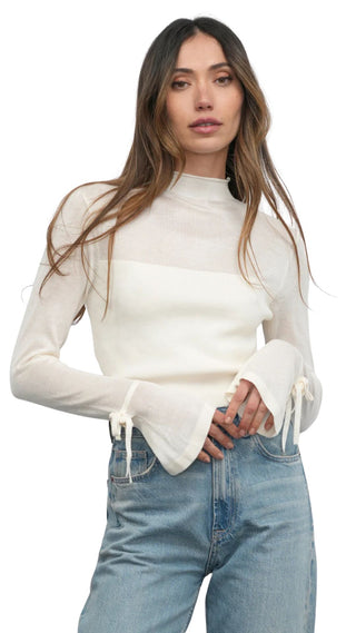 Valerie Sheer Yoke Knit with Florets Cuffs - Ivory