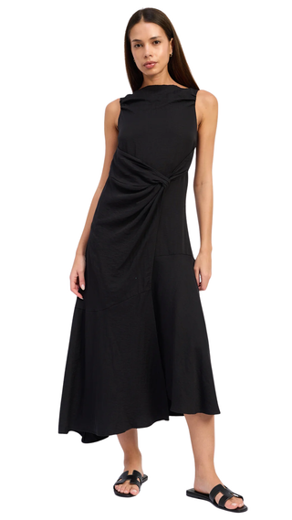 Cara Sleeveless Wrap Knot Asymmetrical Midi Dress En Saison - Black
