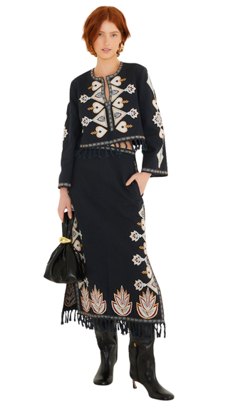Black Embroidery Midi Skirt, Black