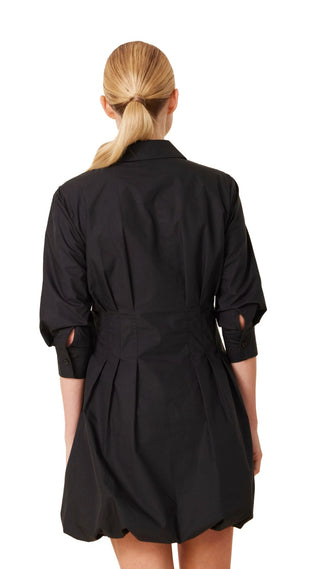 Poplin 3/4 Sleeve Bubble Dress - Black
