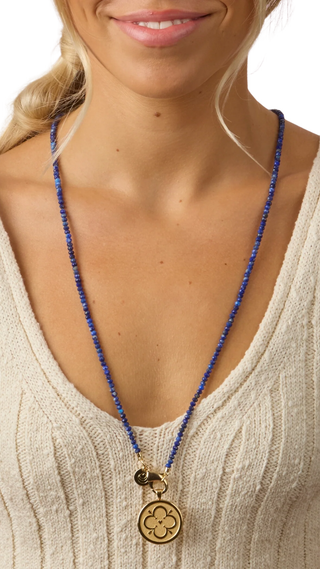 Double Wrap Diamond Cut Beaded Necklace in Lapis