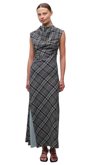 Burke S/L Draped Midi Dress, Everglade Plaid