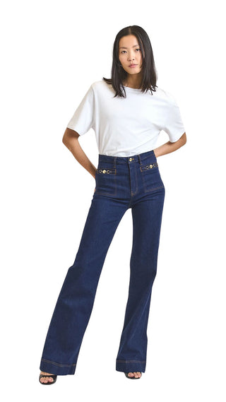 Talwyn Stretch Denim Jeans with Horsebit Detail - Park Wash