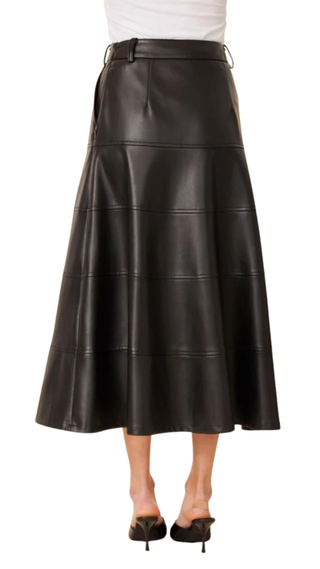 Vegan Leather Full Long Skirt - Black