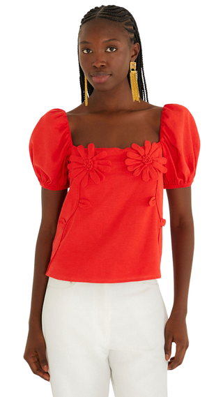 Red Short Sleeve Blouse, Red