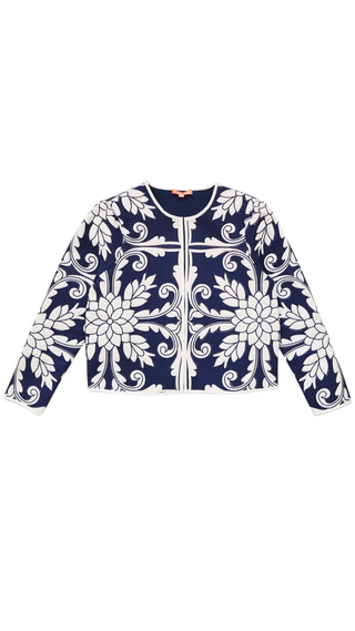 Quilted Henry Jacket - Navy Applique