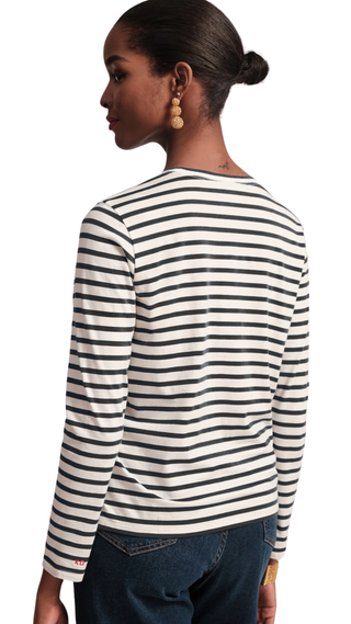 Long Sleeve Striped T Shirt Stripe Pima Cotton, Oyster/Black