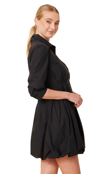Poplin 3/4 Sleeve Bubble Dress Black / S Poplin 3/4 Sleeve Bubble Dress Black / S