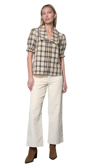 Betty Sailor Collar Plaid Top, Sand Combo