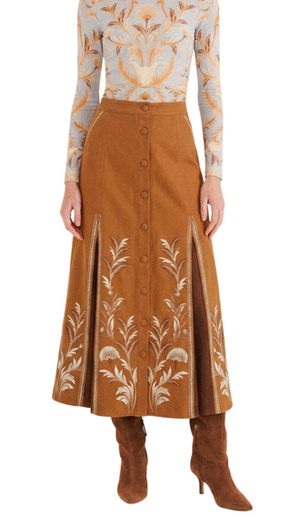 Flowers Midi Twill Skirt, Flowers