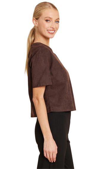 Faux Suede Cropped Tee - Coffee