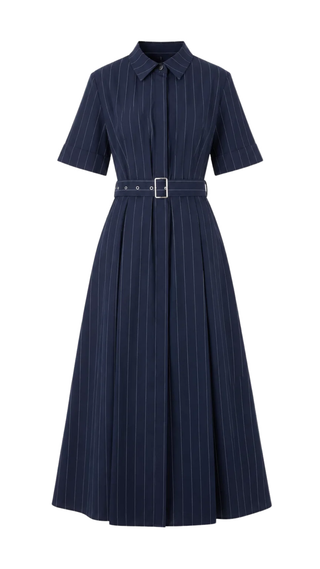 Lindsay Navy Pinstripe Cotton Dress