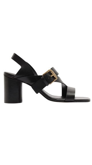 Buckle Block Heel Sandal - Black