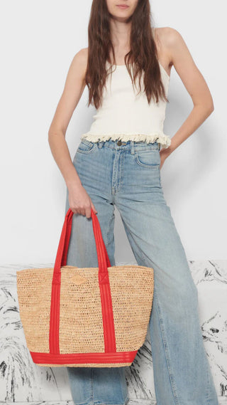 Large Raffia Tote in Raffia and Cherry