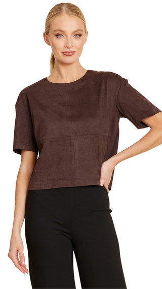Faux Suede Cropped Tee - Coffee