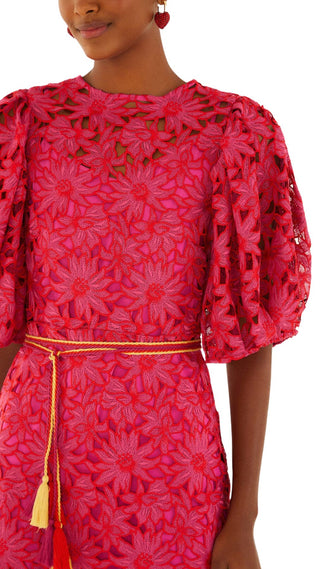 Flowered Pink Lace Mini Dress