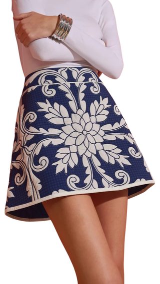 Park Quilted Mini Skirt - Navy Applique