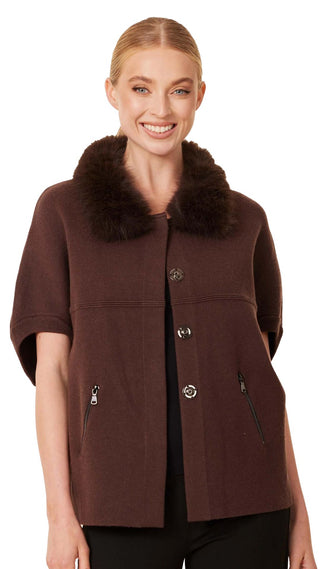 Faux Fur Trim Cardigan - Espresso - S/M
