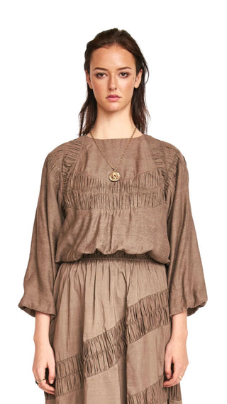 Andaman Ruched Blouse - Walnut