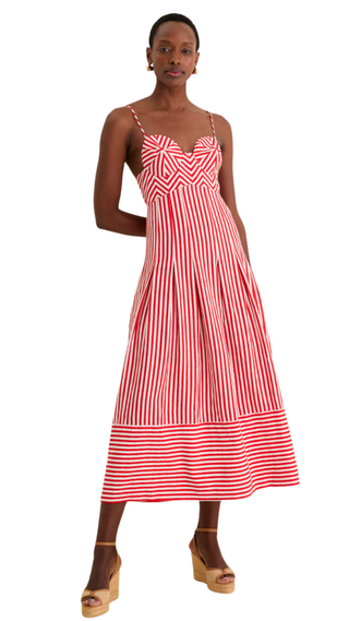 Checkered Stripes Off-White Sleeveless Maxi Dress