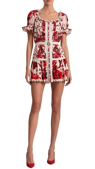 Mclaine Ember Puff Sleeve Button Down Tiered Mini Dress, Orchard Glow