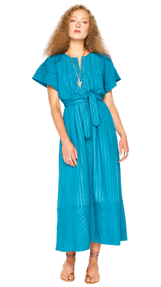 Vienna Pintuck Dress - Azure Dobby Blu