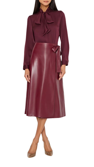 Tie Neck Silk Blouse - Wine