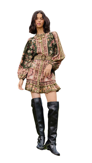 Flowering Garden Tree Mini Dress - Green