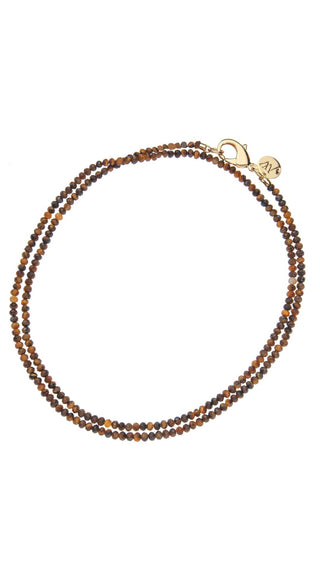 Double Wrap Diamond Cut Beaded Necklace In Tiger's Eye