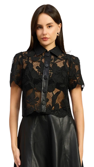 Aileen Lace Shirt Top, Black