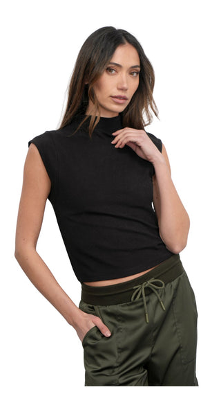 Paloma Funnel Neck Knit Top - Black