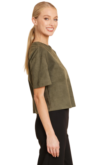 Faux Suede Cropped Tee - Olive
