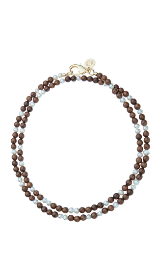 Wood and Pearl Double Wrap Necklace