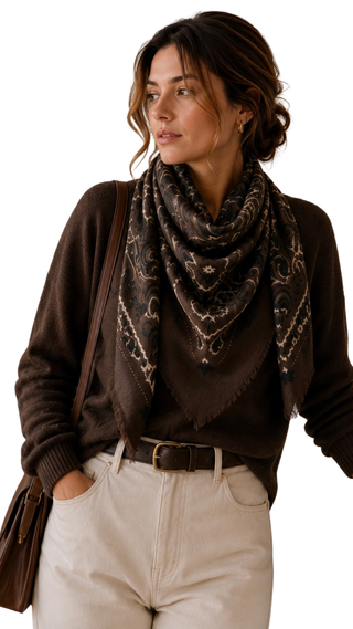 Large Woolen Square Bandana - Cafe