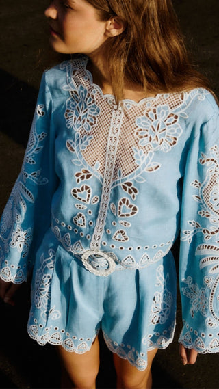 Romantic Richelieu Blouse - Blue