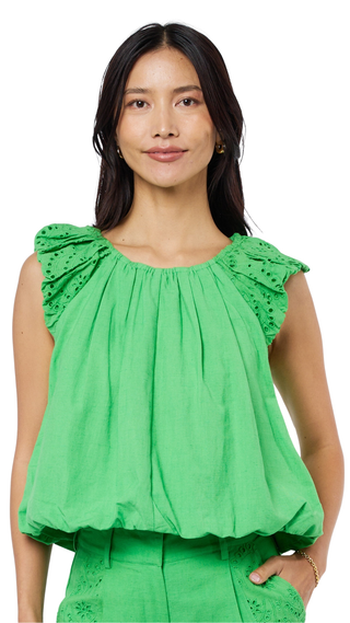 Ada Eyelet Lace Sleeve Top - Kelly Green