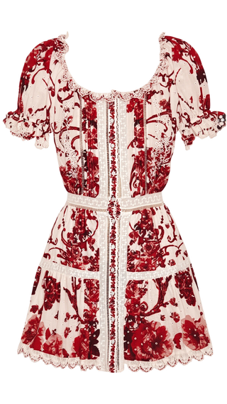 Mclaine Ember Puff Sleeve Button Down Tiered Mini Dress, Orchard Glow